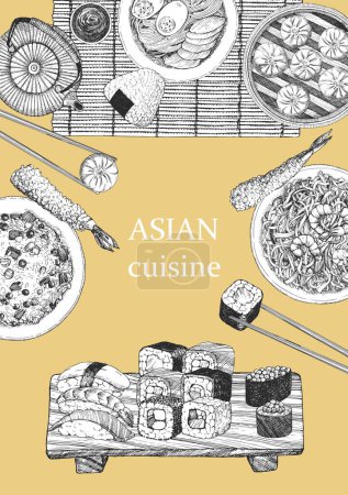 Téléchargez les illustrations : Brochure de menu vectoriel. illustration de la cuisine asiatique - en licence libre de droit