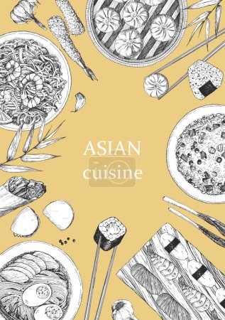 Téléchargez les illustrations : Brochure de menu vectoriel. illustration de la cuisine asiatique - en licence libre de droit