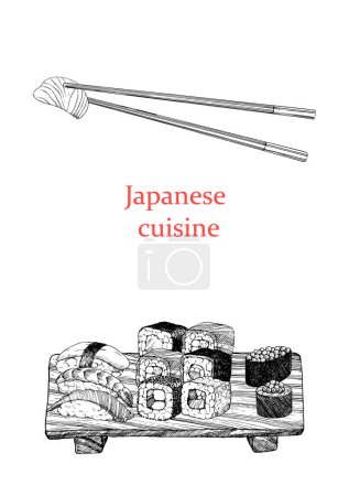 Ilustración de Menú Restaurante Japonés. Ilustración dibujada a mano de platos y productos. Tinta. Vector - Imagen libre de derechos