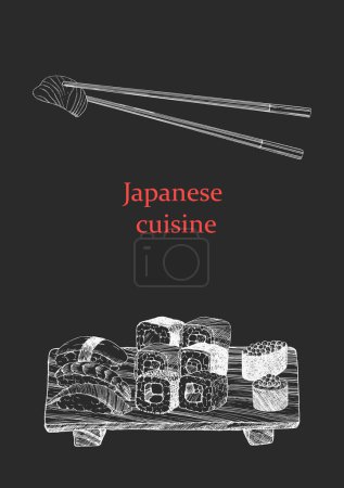 Ilustración de Menú Restaurante Japonés. Ilustración dibujada a mano de platos y productos. Tinta. Vector - Imagen libre de derechos
