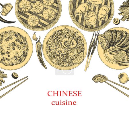 Illustration for Chinese Restaurant Menu. Hand-drawn illustration of dishes and products. Ink. Vector - Royalty Free Image