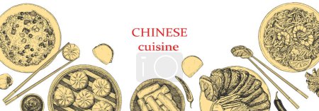 Illustration for Chinese Restaurant Menu. Hand-drawn illustration of dishes and products. Ink. Vector - Royalty Free Image