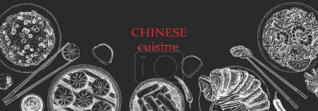 Ilustración de Menú de restaurante chino. Ilustración dibujada a mano de platos y productos. Tinta. Vector - Imagen libre de derechos