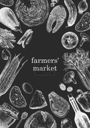 Illustration for Hand drawn vector illustration of the farm products. Farmers market text - Royalty Free Image