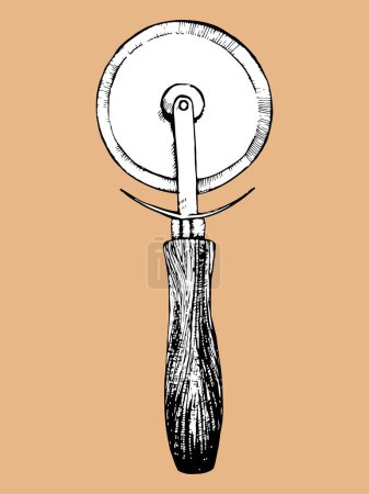 Illustration for Hand-drawn illustration of Pizza Cutter. Kitchen Tools. Vector. Ink drawing - Royalty Free Image