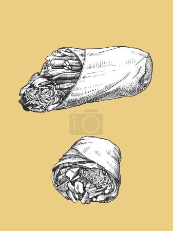 Illustration for Asian dishes. Hand-drawn illustration of Spring Rolls. Vector. Ink drawing - Royalty Free Image
