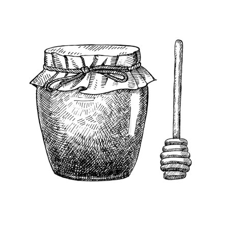 Ilustración de Ilustración dibujada a mano de la miel en jarra en estilo vintage, vector - Imagen libre de derechos