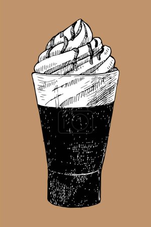 Téléchargez les illustrations : Verre avec café irlandais, croquis dessiné à la main, illustration vectorielle - en licence libre de droit