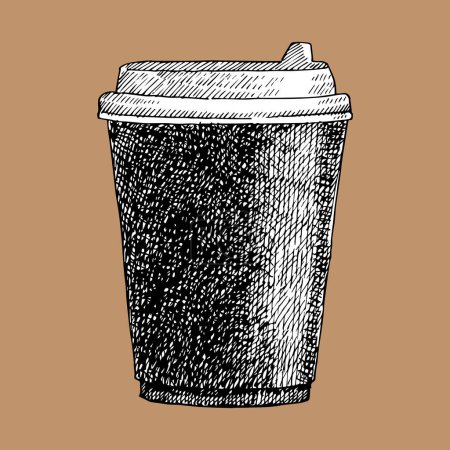 Téléchargez les illustrations : Café à emporter tasse, croquis dessiné à la main, illustration vectorielle - en licence libre de droit