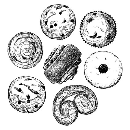 Illustration for Pastry set hand drawn sketch, vector illustration - Royalty Free Image
