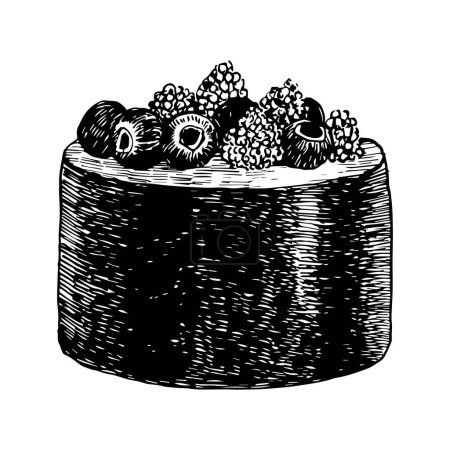 Téléchargez les illustrations : Gâteau aux baies croquis dessiné à la main, illustration vectorielle - en licence libre de droit