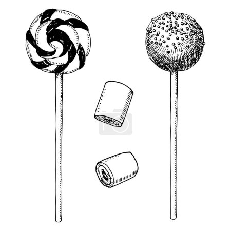 Ilustración de Conjunto de caramelos, boceto dibujado a mano, ilustración vectorial - Imagen libre de derechos