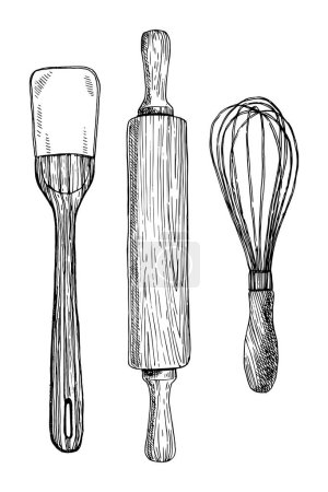 Illustration for Bakery utensil set, hand drawn sketch, vector illustration - Royalty Free Image