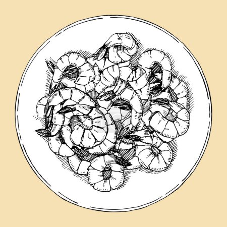 Ilustración de Placa de langostinos, boceto dibujado a mano, ilustración vectorial - Imagen libre de derechos