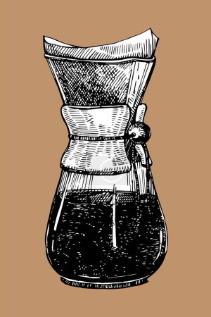 Filtro café boceto dibujado a mano, ilustración vectorial 