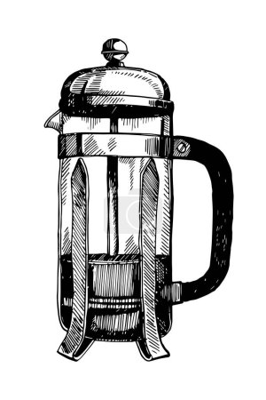 Illustration for French press hand drawn sketch, vector illustration - Royalty Free Image