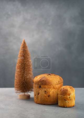 Foto de Panettone es el tradicional pan dulce italiano de Milán para Navidad. Foto vertical de alta calidad - Imagen libre de derechos