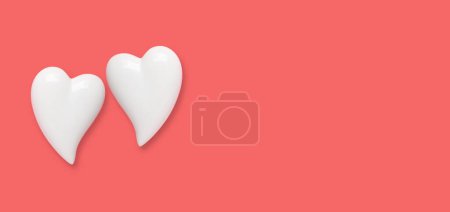 Téléchargez les photos : Two white hearts on a red background with copy space. Simple concept for Valentines day holiday. High quality photo - en image libre de droit