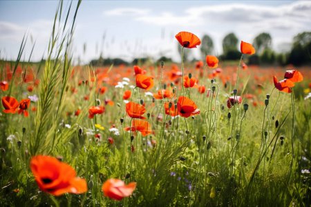 Photo for Red poppies in a summer or spring field, banner. Generative AI content - Royalty Free Image