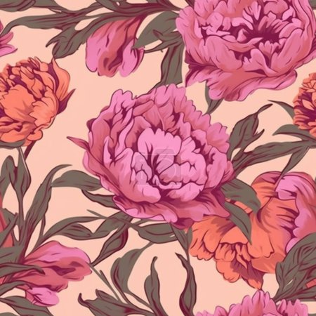 Photo for Seamless vintage pattern with peonies on a pink background. Generative ai content - Royalty Free Image