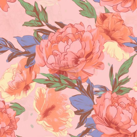 Photo for Seamless pattern with colorful peonies on a pink background. Generative ai content - Royalty Free Image