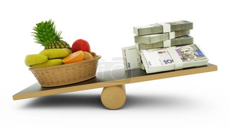 Téléchargez les photos : Inflation en Croatie, Mise en balance de la monnaie croate et des denrées alimentaires, coût de la vie élevé, rendu 3d - en image libre de droit
