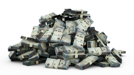 Téléchargez les photos : Gros tas de notes riyal saoudiennes beaucoup d'argent sur fond blanc. 3d rendu de faisceaux de trésorerie - en image libre de droit