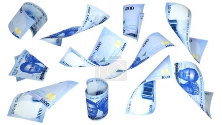 Photo for 3D rendering of new 1000 Nigerian naira notes flying in different angles and orientations isolated on white background - Royalty Free Image