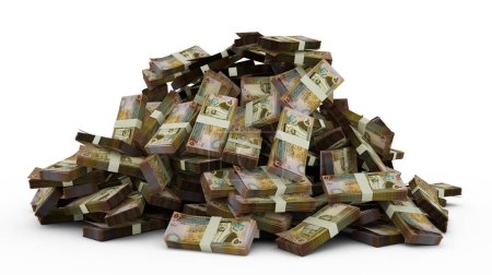 Téléchargez les photos : Une grosse pile de dinars jordaniens note beaucoup d'argent sur fond blanc. 3d rendu de faisceaux de trésorerie - en image libre de droit