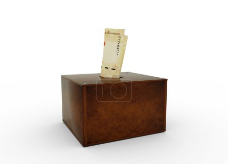 Foto de Bolívar venezolano en caja de ahorros de madera. Banco de ahorros genérico, Banco Penny, Caja de dinero. renderizado 3d - Imagen libre de derechos