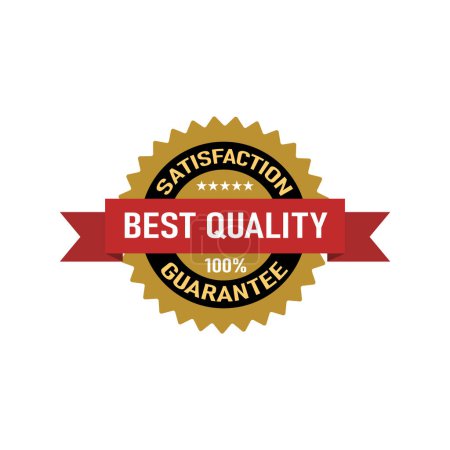 Illustration for Best quality simple badge gold red ribbon satisfaction guarantee flat design - Royalty Free Image