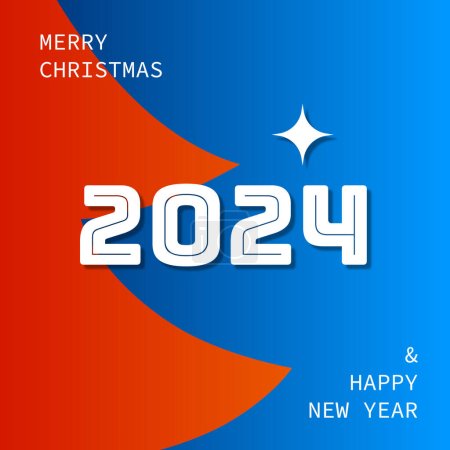 Ilustración de Feliz Navidad y feliz año nuevo 2024 rojo árbol de Navidad pino azul fondo - Imagen libre de derechos