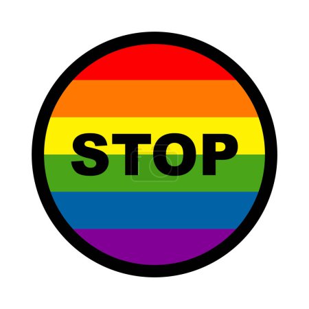 Téléchargez les illustrations : Signe anti LGBT croisé 6 couleurs arc-en-ciel icône ronde dire non à lgbt arrêter lgbt - en licence libre de droit