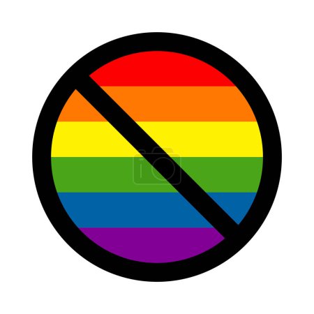 Téléchargez les illustrations : Signe anti LGBT 6 couleurs arc-en-ciel icône ronde dire non à lgbt - en licence libre de droit