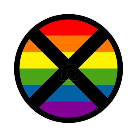 Téléchargez les illustrations : Signe anti LGBT croisé 6 couleurs arc-en-ciel icône ronde dire non à lgbt - en licence libre de droit