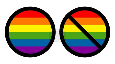 Téléchargez les illustrations : LGBT et anti LGBT signe 6 couleurs arc-en-ciel icône ronde dire oui ou non à lgbt - en licence libre de droit