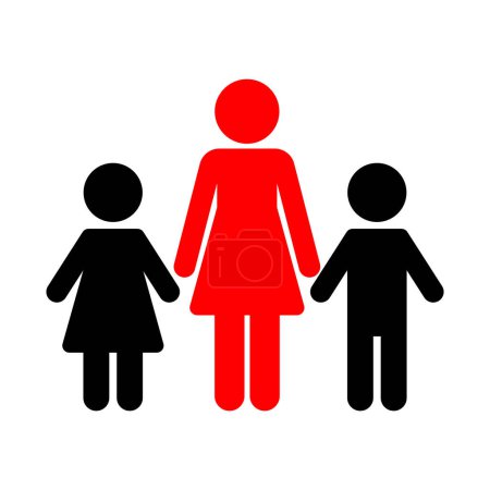 Ilustración de Mujer padre soltero icono de la familia una madre y dos hijos símbolo - Imagen libre de derechos