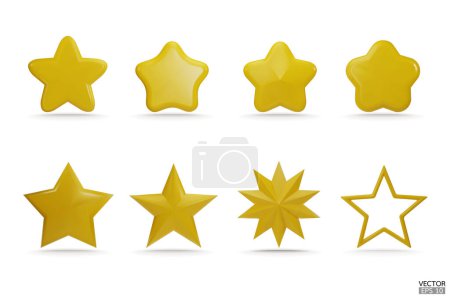 Premium Set of Yellow 3d stars icon for apps, products, websites, and mobile applications. Cute cartoon stars quality rating isolated on white background. 3D vector illustration.