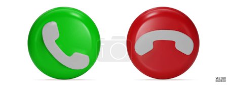 Botón de llamada telefónica realista 3D aislado sobre fondo blanco. Responda y rechace los botones de llamada telefónica. Icono del teléfono para el diseño del sitio web, aplicación móvil, interfaz de usuario. Ilustración vectorial 3D.