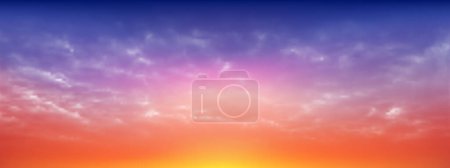 Illustration for Dark Blue sky and white soft clouds floated in the sky on a clear day. Beautiful air and sunlight with cloud scape colorful. Sunset sky for background. Fantastic sky vector illustration. - Royalty Free Image