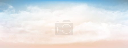 Illustration for Sweet sky and white soft clouds floated in the sky on a clear day. Beautiful air and sunlight with beige cloud scape colorful. Sunset sky for background. Blue to beige sky vector illustration. - Royalty Free Image
