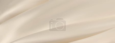 Abstract golden silk vector background. Luxury white cloth or liquid wave. Abstract or cream fabric texture background. Beige Cloth soft wave. Creases of satin, silk, and Smooth elegant cotton.