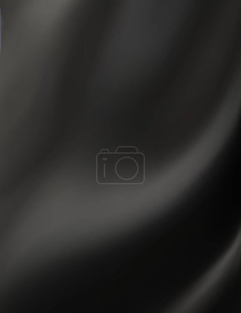 The luxury of black fabric texture background. Closeup of rippled silk fabric. Abstract cloth or liquid wave background.  Creases of satin, cotton. Vertical photo. 3d vector illustration.