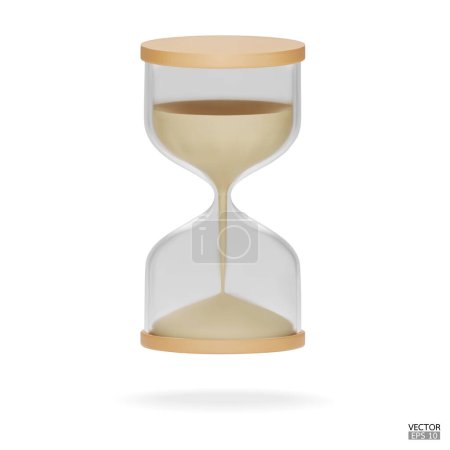 3D Realistic Hourglass with Sand isolated on white background. Sandglass icon, Sand clock, Timer Logo, hourglass Symbol. 3D Vector Illustration.