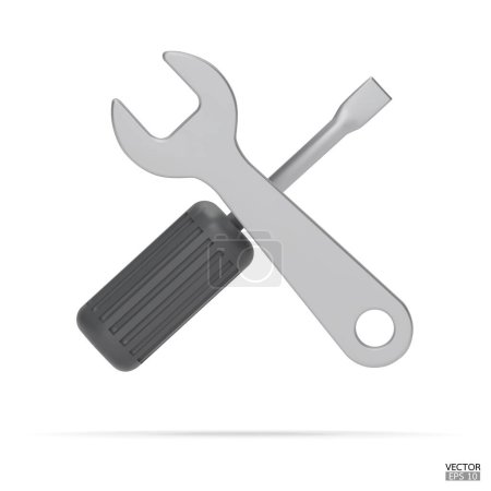 3d realistic wrench and screwdriver icon set isolated on white background. Repair icon, Hand tools icon 3d render illustration.