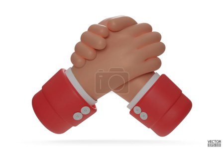 Halten Sie die Hände in den Schoß. Armdrücken. Geschäftlicher Händedruck, Händeschütteln, erfolgreicher Deal, Partner, Partnerschaft und Kooperationskonzept. 3D-Vektordarstellung.