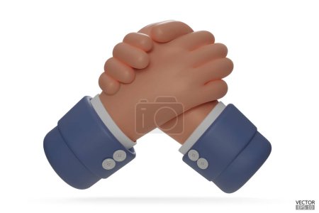 Illustration for Hold one's hands cartoon icon design. Arm wrestling competition. Blue sleeve with Business handshake, shaking hands, successful deal, partners, Friendship, cooperation concept. 3D vector illustration. - Royalty Free Image