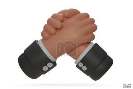 Illustration for Hold one's hands cartoon icon design. Arm wrestling competition. Black sleeve with Business handshake, shaking hands, successful deal, partners, Friendship, cooperation concept. 3D vector illustration. - Royalty Free Image