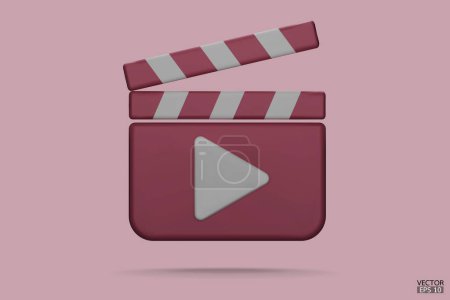 Pink Clapper board icon. Media player icons. Video player icons. Film Clapper, Film clapperboard, video movie clapper equipment. 3D Vector Illustrations.