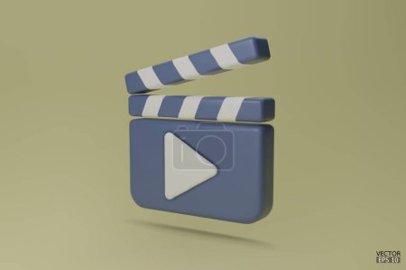 Icono de tablero Clapper azul aislado sobre fondo verde. Iconos del reproductor multimedia. Iconos de reproductor de vídeo. Tablero de película, equipo de video. Ilustraciones vectoriales 3D.
